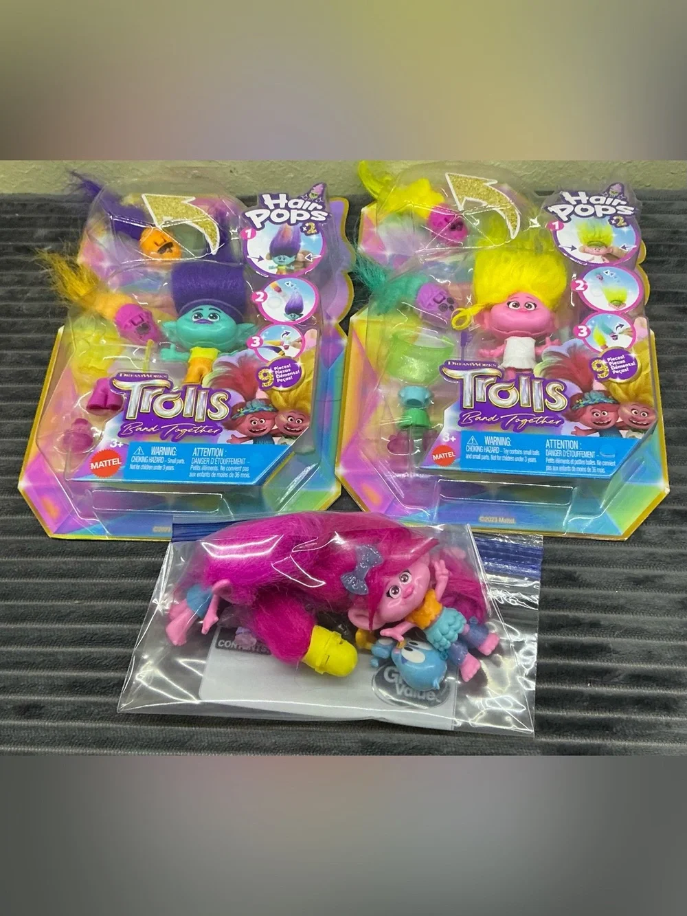 Mattel Dreamworks Trolls Band Together Hair Pops Sm Doll Lot Viva Branch Poppy